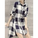 Plus Size Plaid Print Button Front Shirt, Casual High Low Hem Long Sleeve Shirt For Spring & Fall, Women's Plus Size Clothing