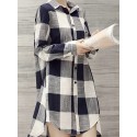 Plus Size Plaid Print Button Front Shirt, Casual High Low Hem Long Sleeve Shirt For Spring & Fall, Women's Plus Size Clothing