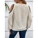 Plus Size Colorblock Cold Shoulder Blouse, Casual Asymmetrical Neck Long Sleeve Blouse For Spring, Women's Plus Size Clothing