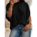 Tooluck Plus Size Women's Casual Lace-Up Dolman Sleeve Plunge Collar Shirt Top