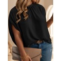 Tooluck Plus Size Women's Casual Lace-Up Dolman Sleeve Plunge Collar Shirt Top