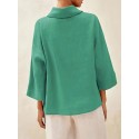 Plus Size Casual Crew Neck Blouse for Women - 100% Polyester Solid Color Non-Stretch Woven Shirt for Spring/Fall