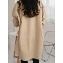 Elegant Solid Color Drop Shoulder Blouse with Split Hem - Polyester, Machine Washable, Non-Stretch Fabric for Women - Perfect for Fall/Winter