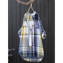 Plus Size Plaid Print Collared Button Shirt, Casual Long Sleeve Shirt For Spring & Fall, Women's Plus Size Clothing