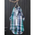 Plus Size Plaid Print Collared Button Shirt, Casual Long Sleeve Shirt For Spring & Fall, Women's Plus Size Clothing