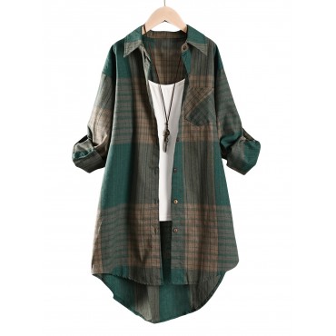 Plus Size Plaid Print Shirt, Casual Long Sleeve Button Front Shirt, Women's Plus Size Clothing