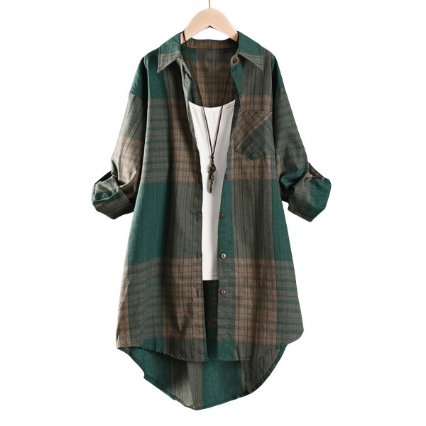 Plus Size Plaid Print Shirt, Casual Long Sleeve Button Front Shirt, Women's Plus Size Clothing