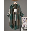 Plus Size Plaid Print Shirt, Casual Long Sleeve Button Front Shirt, Women's Plus Size Clothing