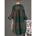 Plus Size Plaid Print Shirt, Casual Long Sleeve Button Front Shirt, Women's Plus Size Clothing