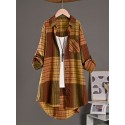 Plus Size Plaid Print Shirt, Casual Long Sleeve Button Front Shirt, Women's Plus Size Clothing