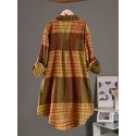 Plus Size Plaid Print Shirt, Casual Long Sleeve Button Front Shirt, Women's Plus Size Clothing