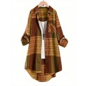 Plus Size Plaid Print Shirt, Casual Long Sleeve Button Front Shirt, Women's Plus Size Clothing