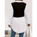 Plus Size Colorblock Polo Collar Blouse Casual Long Sleeve Blouse For Spring & Fall, Women's Plus Size Clothing