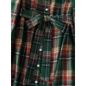 Chic Plaid Shirt Dress with Belt - Casual Polyester, Machine Washable, Non-Stretch Fabric for All Seasons