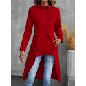 Elegant Women'S Plus-Size Hoodie with Drawstring, Long Sleeve, Asymmetrical Hem, and Pocket - Polyester Knit Fabric, Casual Fit for Autumn/Winter