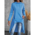 Elegant Women'S Plus-Size Hoodie with Drawstring, Long Sleeve, Asymmetrical Hem, and Pocket - Polyester Knit Fabric, Casual Fit for Autumn/Winter