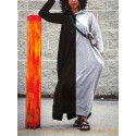 Plus Size Color Block Hooded Dress, Casual Long Sleeve Crew Neck Maxi Dress For Spring & Fall, Women's Plus Size Clothing