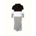 Plus Size Casual Dress, Women's Plus Colorblock Long Sleeve Split Hem Hooded Maxi Sweatshirt Dress