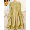 Elegant Solid Color V-Neck Long Sleeve Dress for Women - Stretchy Polyester Blend, Machine Washable, Perfect for Fall/Winter