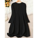 Elegant Solid Color V-Neck Long Sleeve Dress for Women - Stretchy Polyester Blend, Machine Washable, Perfect for Fall/Winter