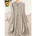 Elegant Solid Color V-Neck Long Sleeve Dress for Women - Stretchy Polyester Blend, Machine Washable, Perfect for Fall/Winter