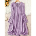 Elegant Solid Color V-Neck Long Sleeve Dress for Women - Stretchy Polyester Blend, Machine Washable, Perfect for Fall/Winter