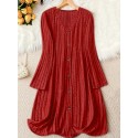 Elegant Solid Color V-Neck Long Sleeve Dress for Women - Stretchy Polyester Blend, Machine Washable, Perfect for Fall/Winter