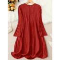 Elegant Solid Color V-Neck Long Sleeve Dress for Women - Stretchy Polyester Blend, Machine Washable, Perfect for Fall/Winter