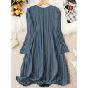 Elegant Solid Color V-Neck Long Sleeve Dress for Women - Stretchy Polyester Blend, Machine Washable, Perfect for Fall/Winter