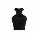 Women Plus Size Close-fitting Simple Style Vest, Solid Color Halter Neck Sleeveless Crop Tops