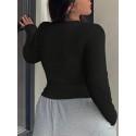 Plus Size Casual Knitted T-Shirt with Round Neck And Slightly Stretchy Polyester Fabric with Buttons for Women