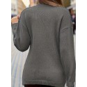 Plus Size Elegant Sweater, Women's Plus Solid Cable Drop Shoulder Long Sleeve Wrap Cross V Neck Jumper