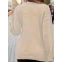 Plus Size Elegant Sweater, Women's Plus Solid Cable Drop Shoulder Long Sleeve Wrap Cross V Neck Jumper