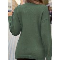 Plus Size Elegant Sweater, Women's Plus Solid Cable Drop Shoulder Long Sleeve Wrap Cross V Neck Jumper