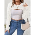 Plus Size Solid Crew Neck Shrug Top, Sexy Long Sleeve Sweater For Fall & Spring, Women's Plus Size Clothing