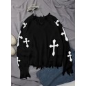 Plus Size Cross Pattern Knit Sweater, Casual Long Sleeve V Neck Raw Hem Top For Fall & Winter, Women's Plus Size Clothing