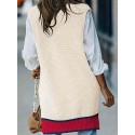 Elegant Plus Size Striped V-Neck Knit Sweater Vest for Women - Long, Split Hem, Polyester Blend, Hand Washable