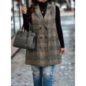 1pc Elegant Plus Size Plaid Double-Breasted Waistcoat - Casual Polyester Midi Vest with Lapel Collar and Woven Fabric