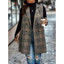 1pc Elegant Plus Size Plaid Double-Breasted Waistcoat - Casual Polyester Midi Vest with Lapel Collar and Woven Fabric