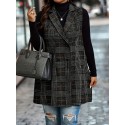 1pc Elegant Plus Size Plaid Double-Breasted Waistcoat - Casual Polyester Midi Vest with Lapel Collar and Woven Fabric