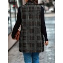 1pc Elegant Plus Size Plaid Double-Breasted Waistcoat - Casual Polyester Midi Vest with Lapel Collar and Woven Fabric