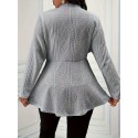 Plus Size Solid Textured Button Front Coat, Casual Long Sleeve Outwear For Spring & Fall, Women's Plus Size Clothing