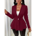 Plus Size Solid Textured Button Front Coat, Casual Long Sleeve Outwear For Spring & Fall, Women's Plus Size Clothing