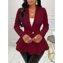 Plus Size Solid Textured Button Front Coat, Casual Long Sleeve Outwear For Spring & Fall, Women's Plus Size Clothing