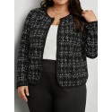 Elegant Plus Size Women's Jacket - Open Front, Long Sleeve Knit Cardigan with Contrast Trim, Stretch Fabric, Machine Washable, for Autumn, Spring