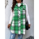 Plus Size Plaid Pattern Button Front Vest, Casual Sleeveless Flap Detail Gilet Jacket For Fall & Spring, Women's Plus Size Clothing