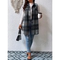 Plus Size Plaid Pattern Button Front Vest, Casual Sleeveless Flap Detail Gilet Jacket For Fall & Spring, Women's Plus Size Clothing