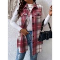 Plus Size Plaid Pattern Button Front Vest, Casual Sleeveless Flap Detail Gilet Jacket For Fall & Spring, Women's Plus Size Clothing