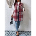 Plus Size Plaid Pattern Button Front Vest, Casual Sleeveless Flap Detail Gilet Jacket For Fall & Spring, Women's Plus Size Clothing