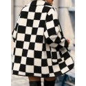 Full Size Checkered Button Front Coat with Pockets